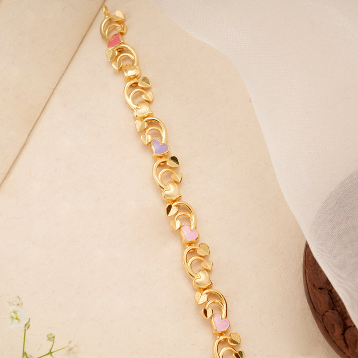 Floral Heart Enamel Design Gold Plated Bracelet
