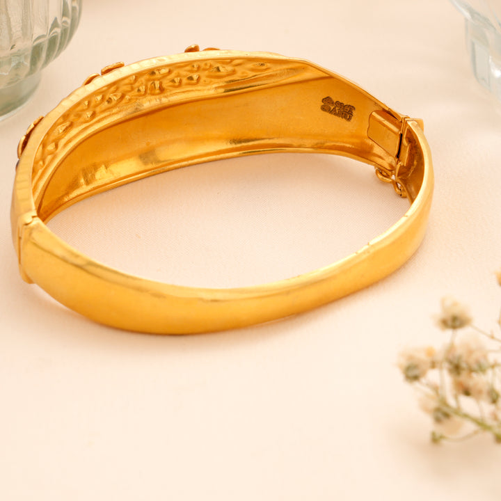 Ruby Flower Stone Gold Kada