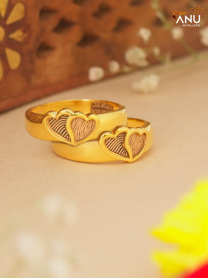 Fingerprint Heart with Name Couple Ring