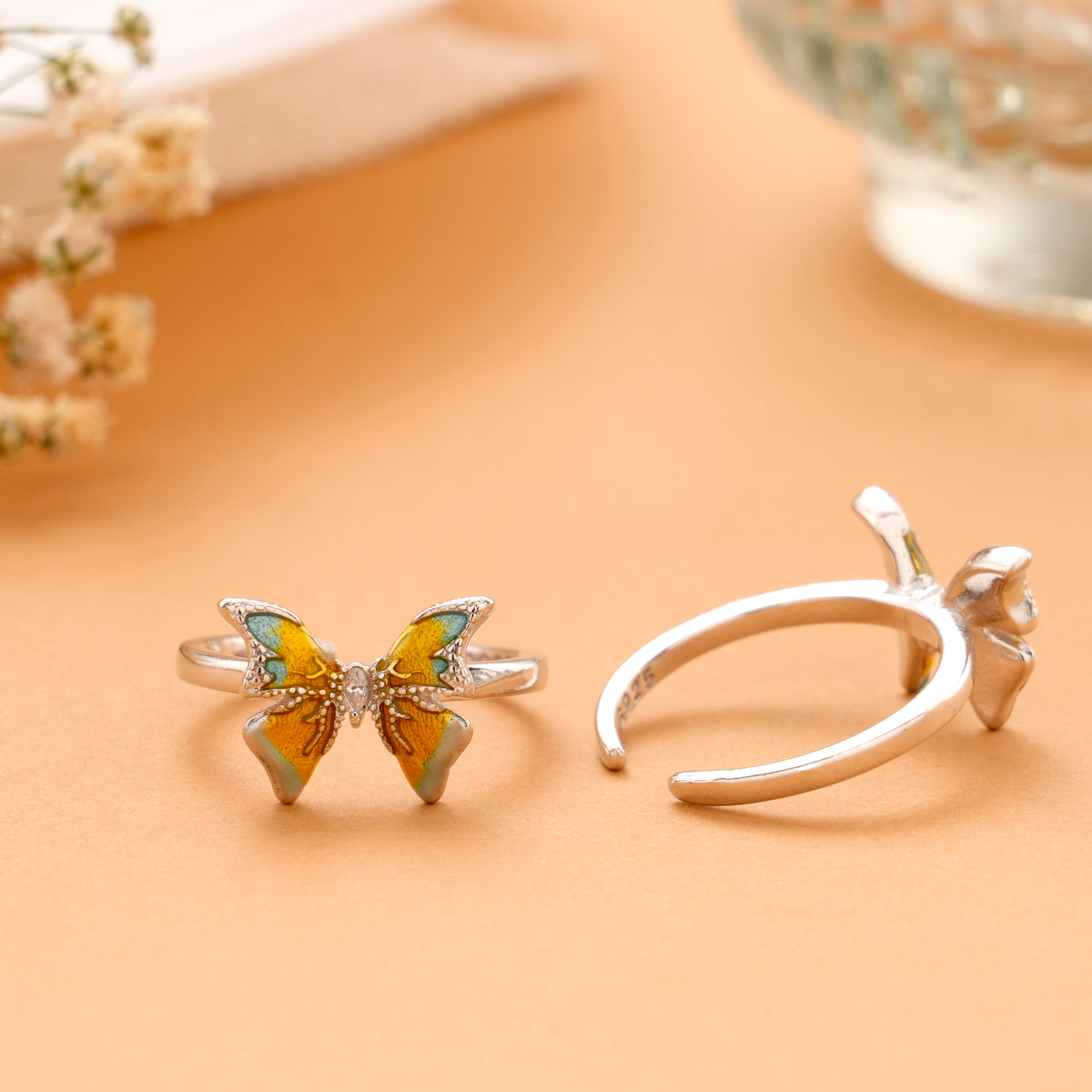 Silver Dual Tone Vintage Butterfly Toe Ring