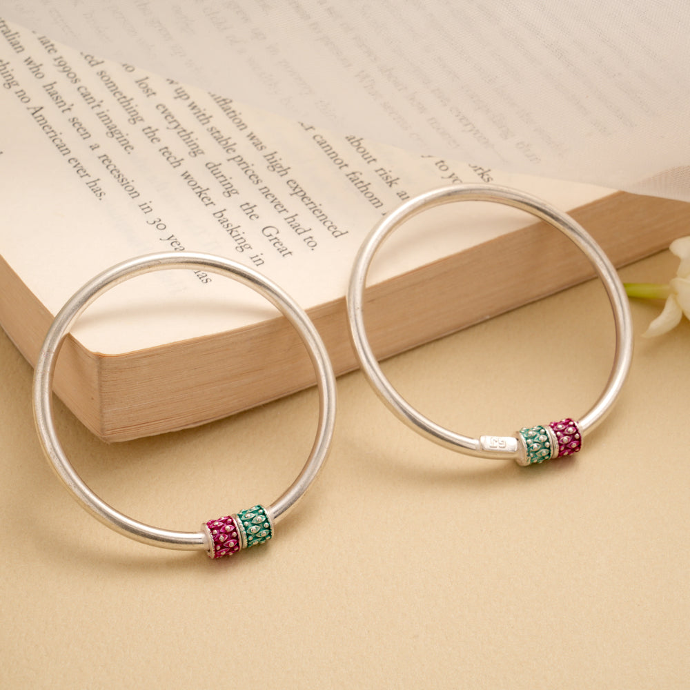 Dual Enamel Beads Silver Baby Bangle