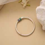 Stylish Green with Blue Enamel Silver Bangle