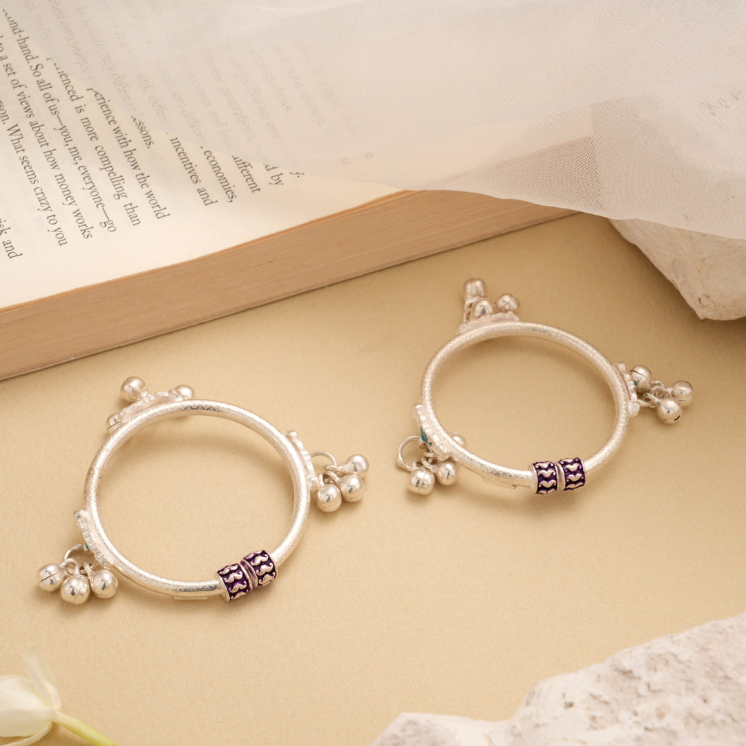 Vibrant Enamel Dual Bead Drops Silver Thandai
