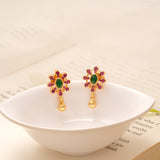 Traditional Floral Ruby and Emerald Golden Earring