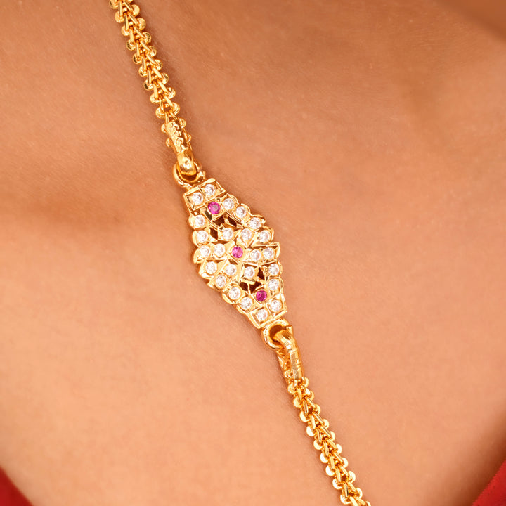 White Stone Single Layer Silver Mugappu Chain