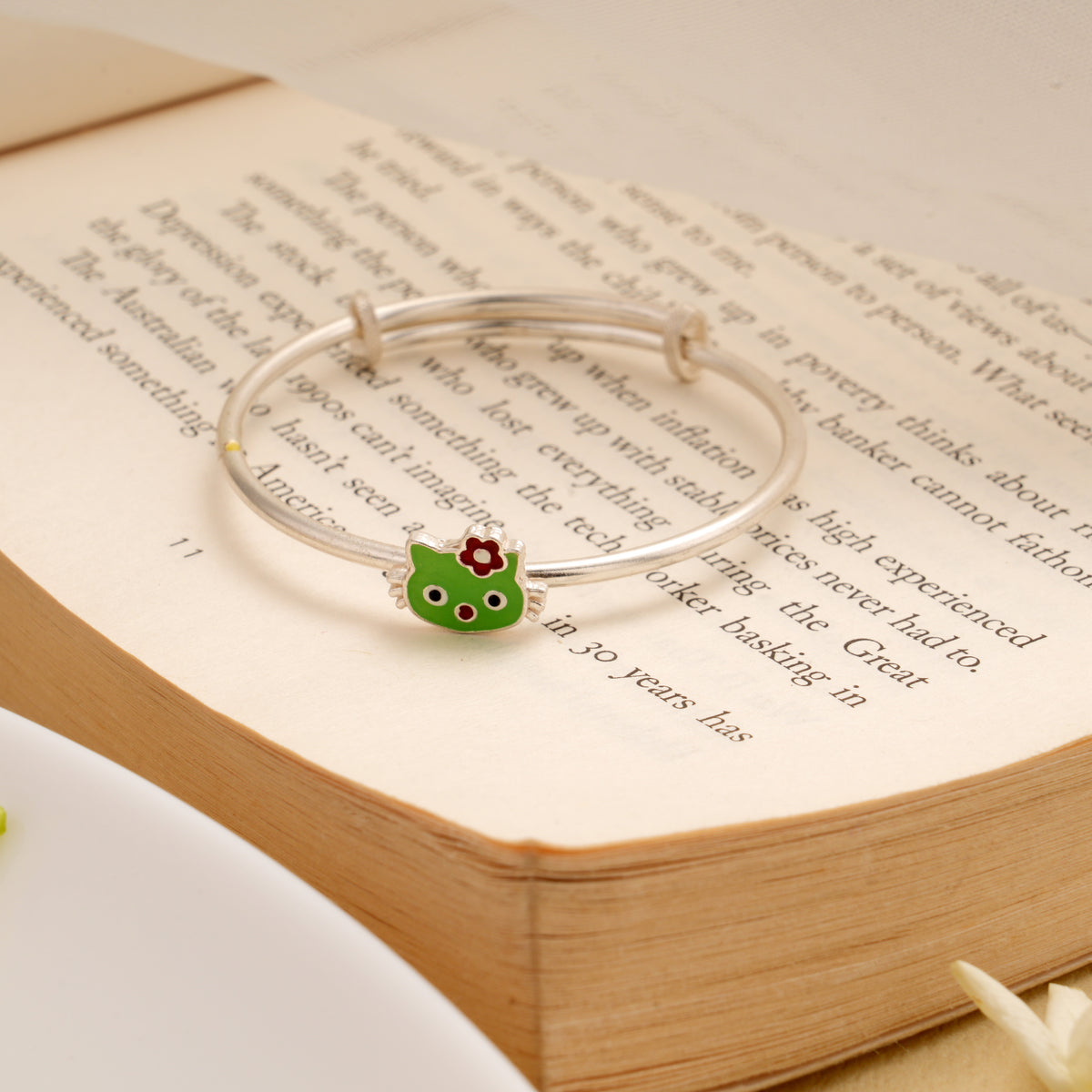 Green Toy Enamel Baby Silver Bangle