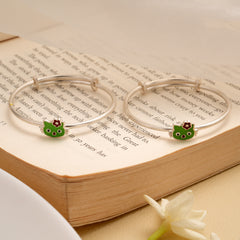 Green Toy Enamel Baby Silver Bangle