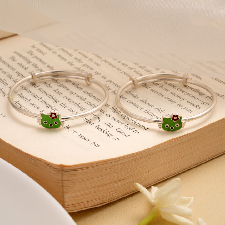 Green Toy Enamel Baby Silver Bangle