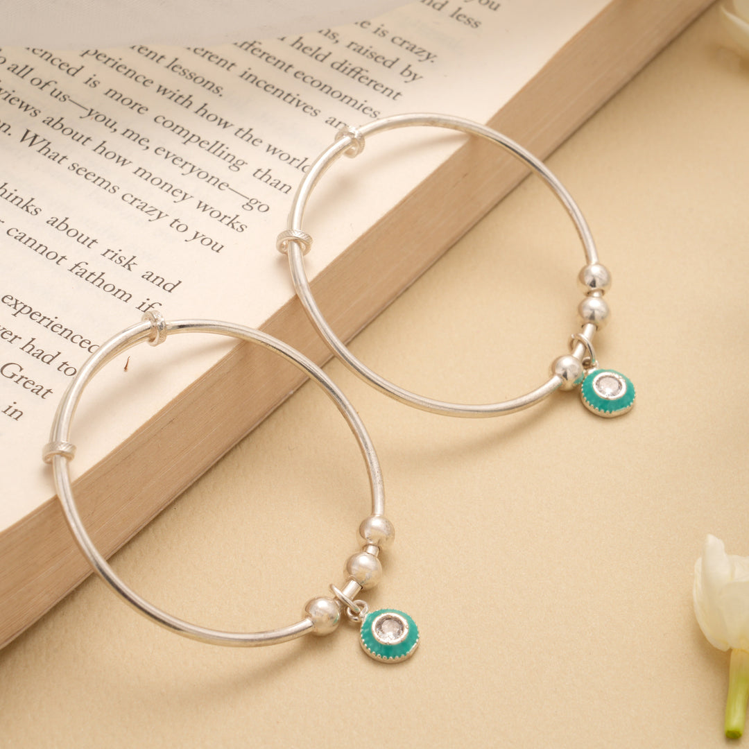 Blue Stone Drops Baby Silver Bangle
