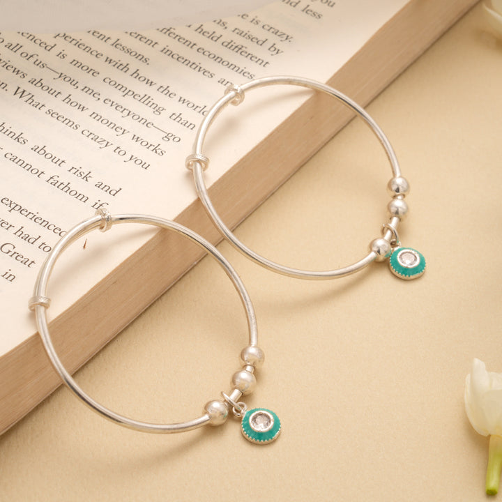Blue Stone Drops Baby Silver Bangle
