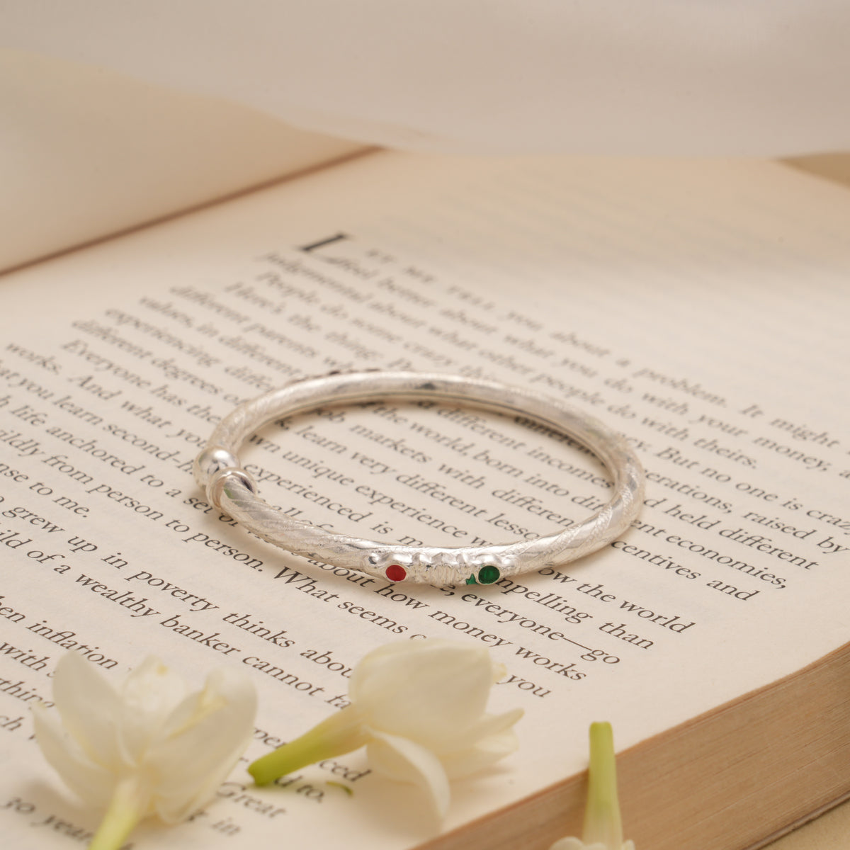 Graceful Floral Enamel Silver Baby Bangle