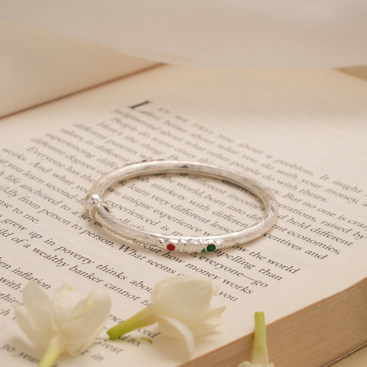Graceful Floral Enamel Silver Baby Bangle