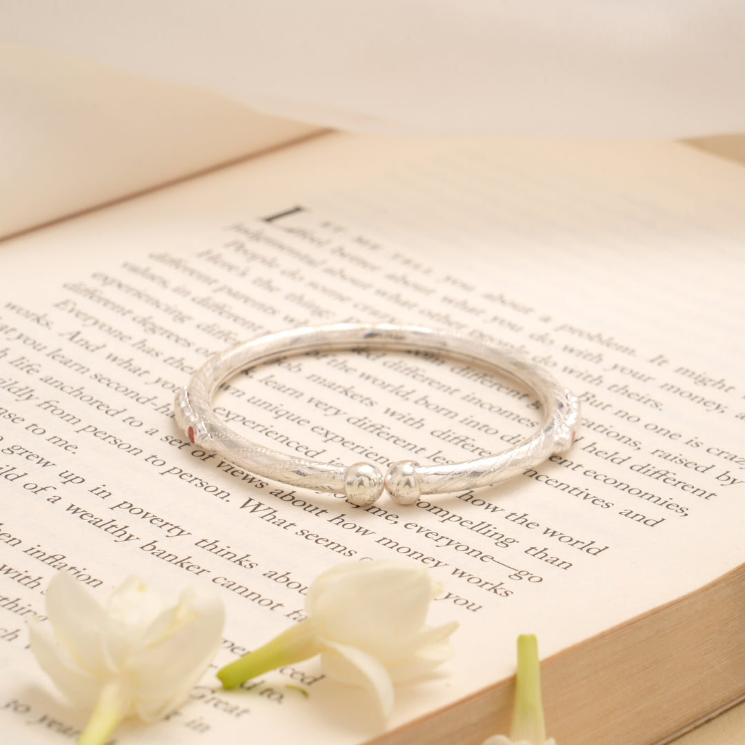 Graceful Floral Enamel Silver Baby Bangle
