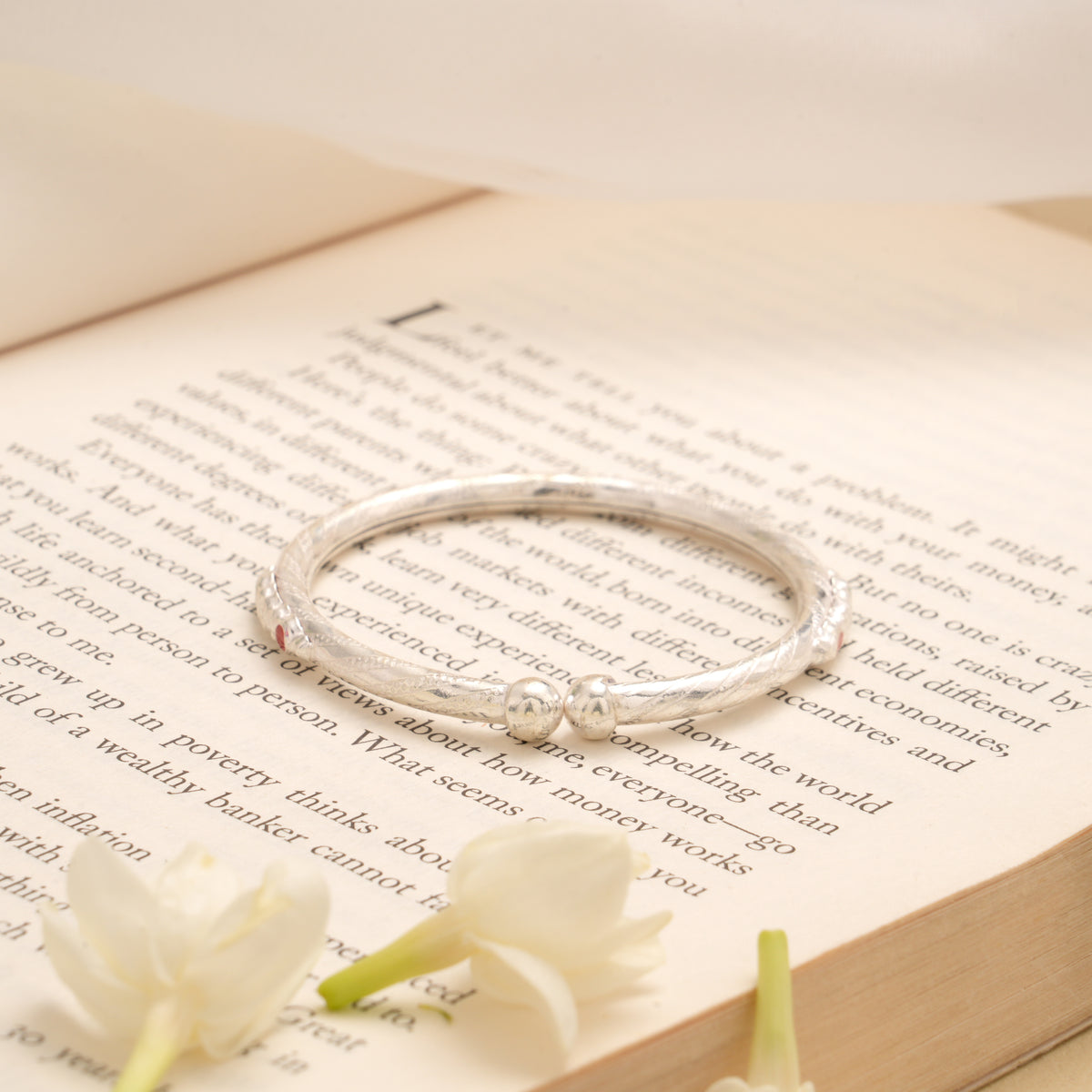 Graceful Floral Enamel Silver Baby Bangle