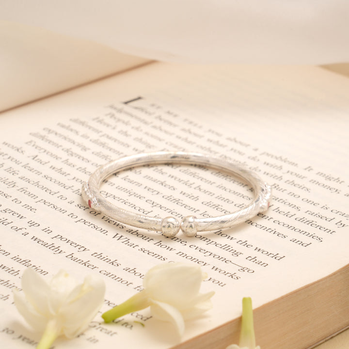 Graceful Floral Enamel Silver Baby Bangle