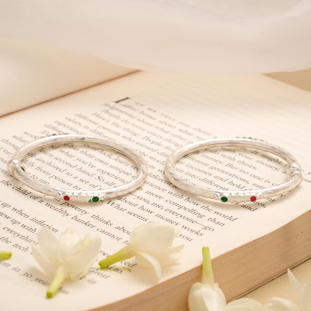 Graceful Floral Enamel Silver Baby Bangle