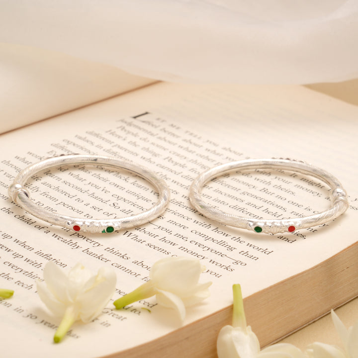 Graceful Floral Enamel Silver Baby Bangle