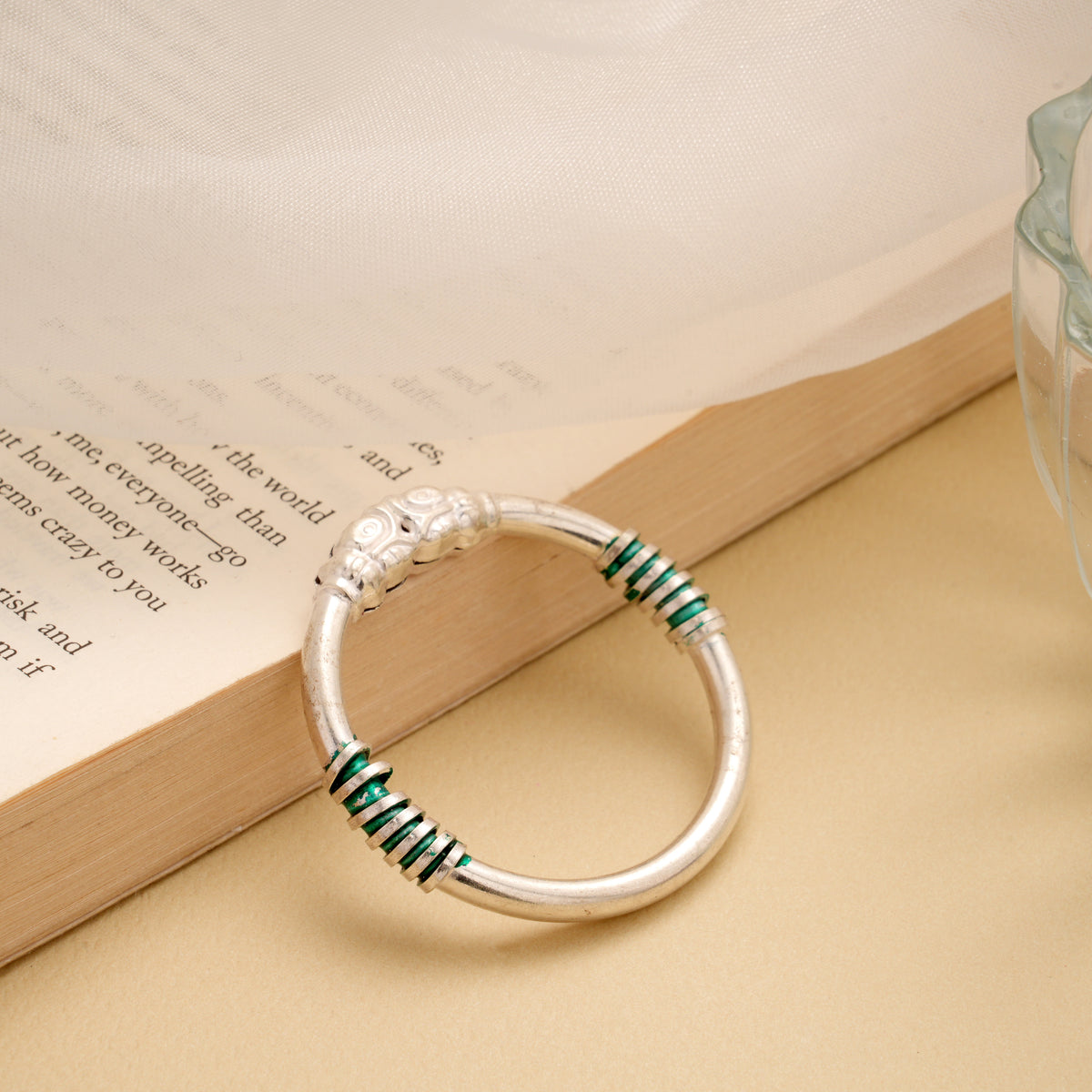 Regal Green Swirl Enamel Silver Baby Kappu