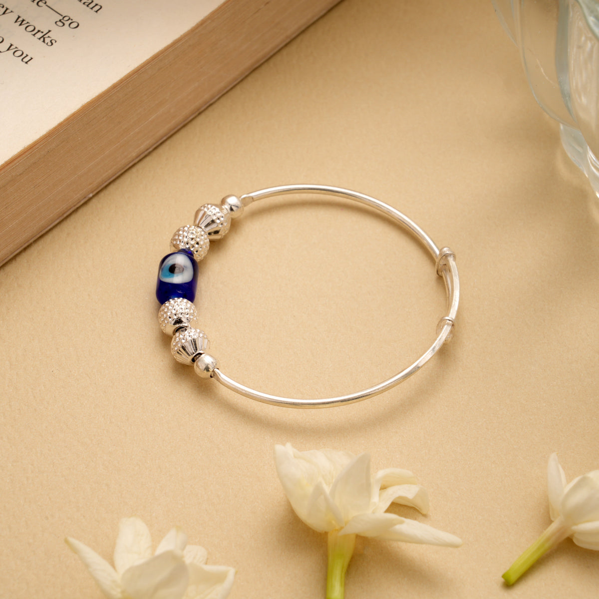 Classic Evil Eye Ball Design Silver Bangle