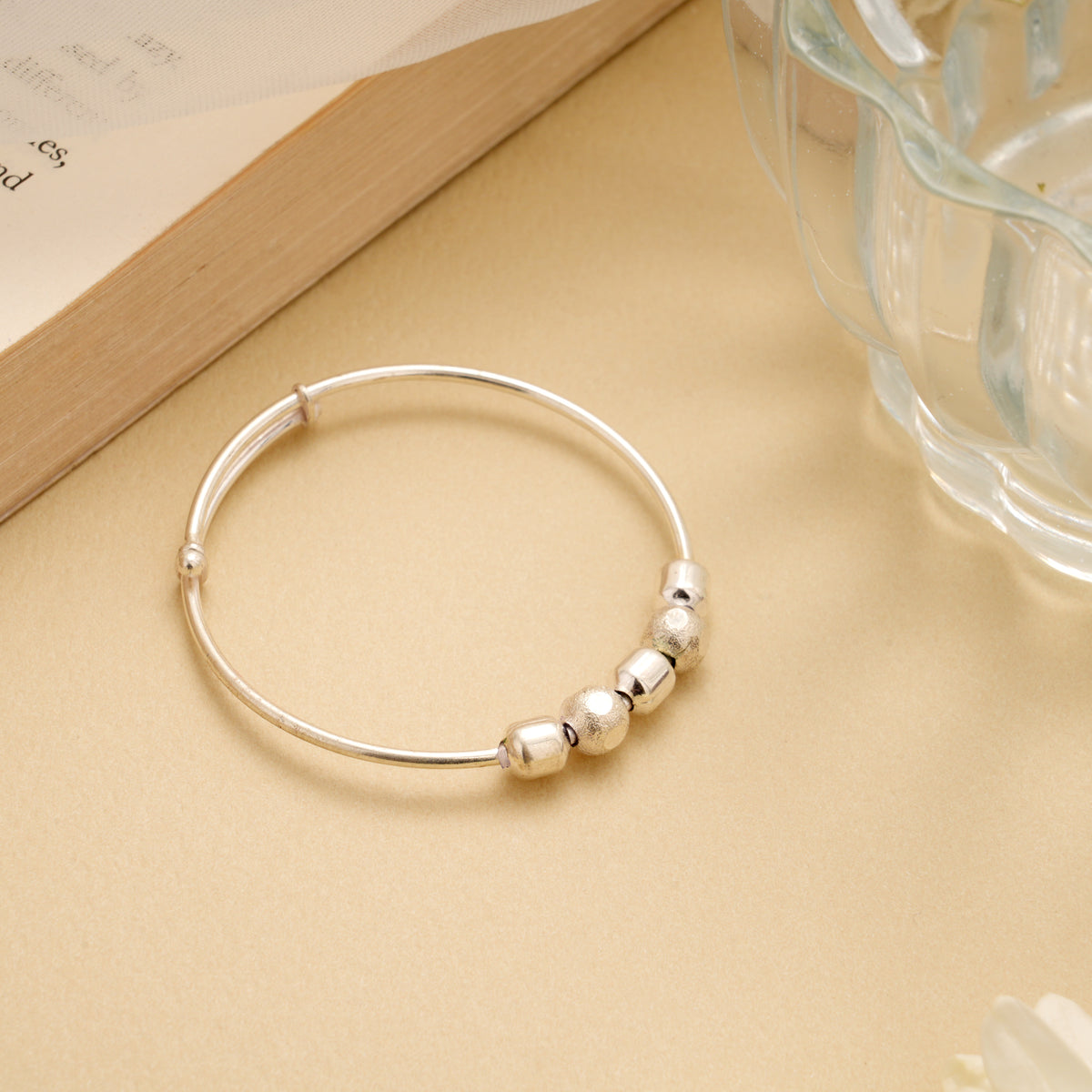Simple with Smooth Beads Silver Baby Bangles