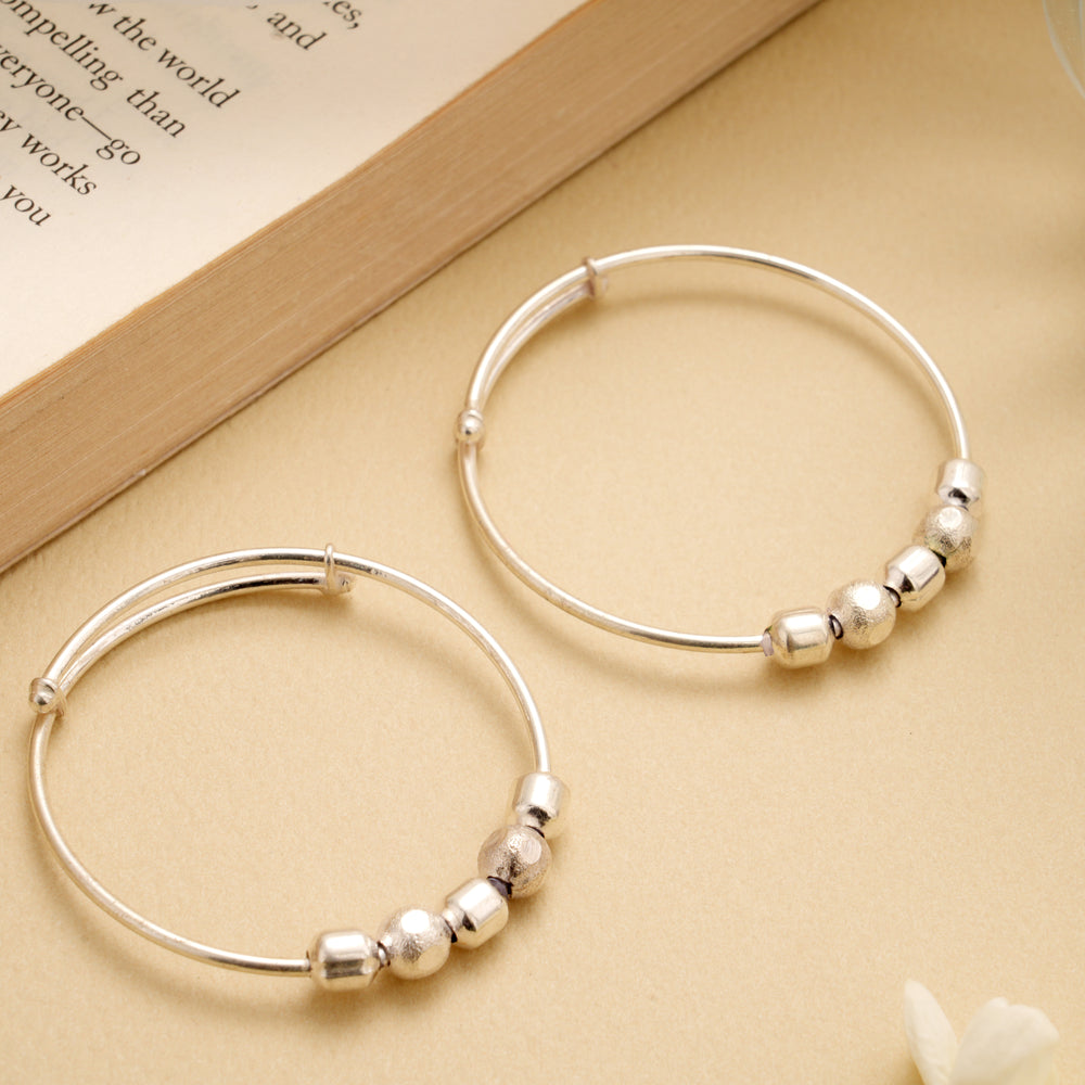 Simple with Smooth Beads Silver Baby Bangles