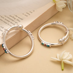 Trendy Enamel Design Beads Silver Bangles
