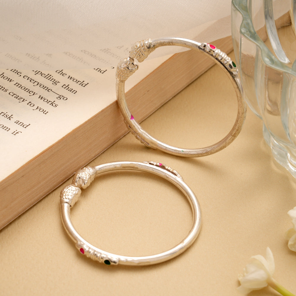 Dual Colour Enamel Floral Silver Baby Kada
