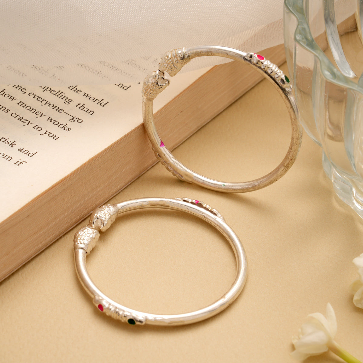 Dual Colour Enamel Floral Silver Baby Kada
