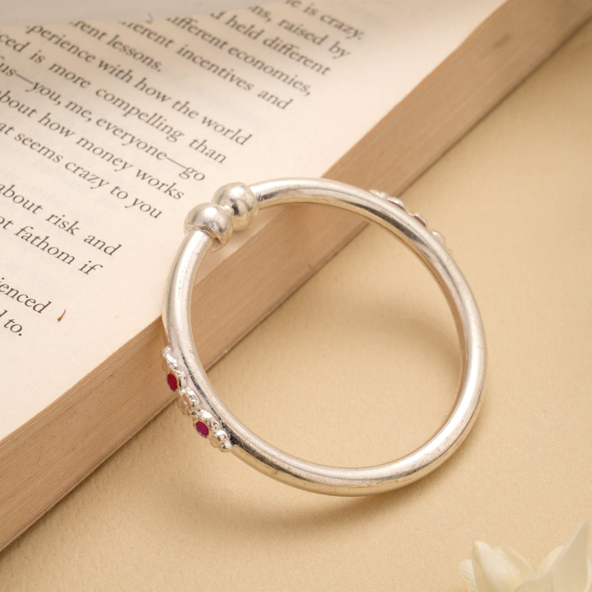 Fancy Pink Enamel Adjustable Silver Baby Bangle