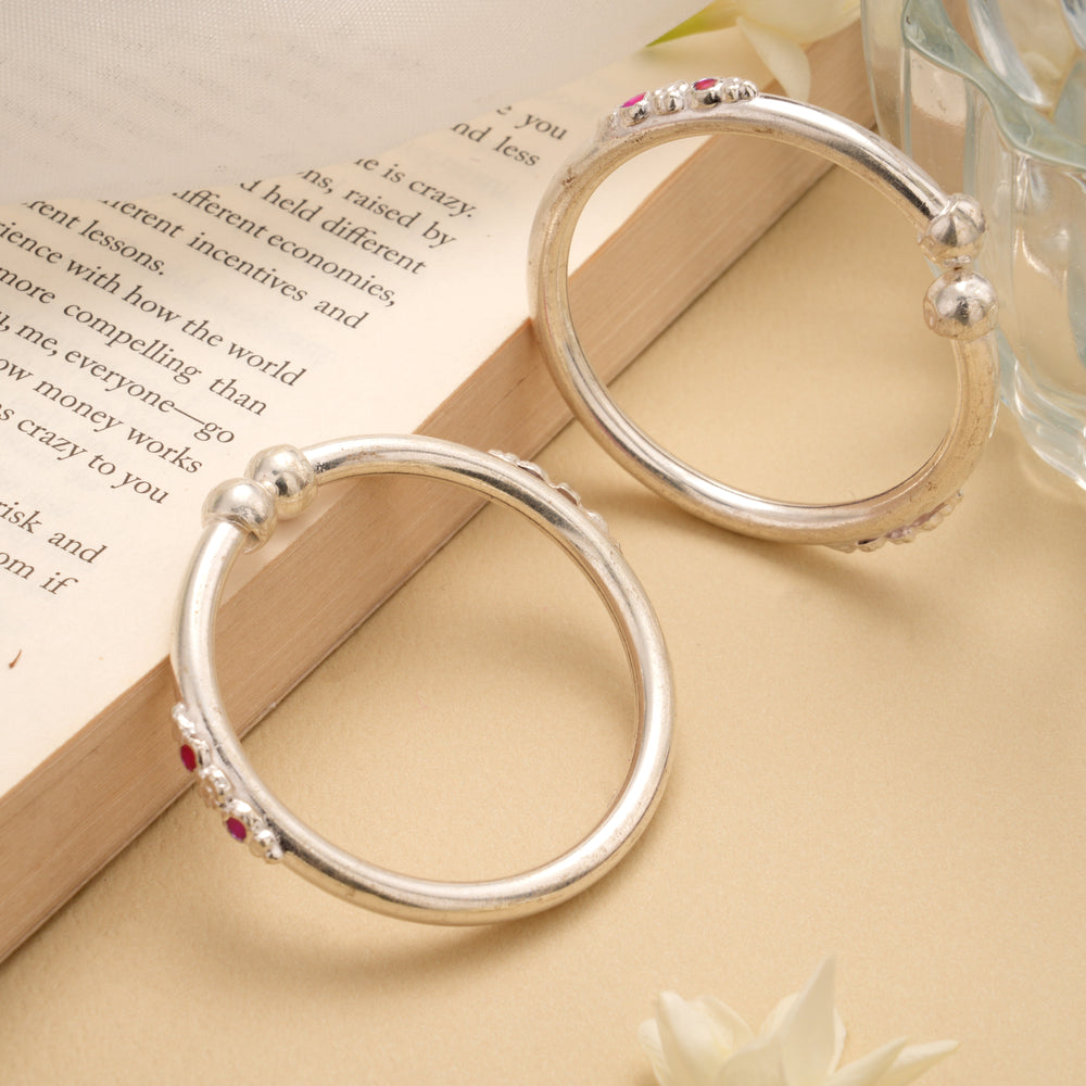 Fancy Pink Enamel Adjustable Silver Baby Bangle