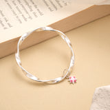Timeless Pink Enamel Star Drops Silver Bangles
