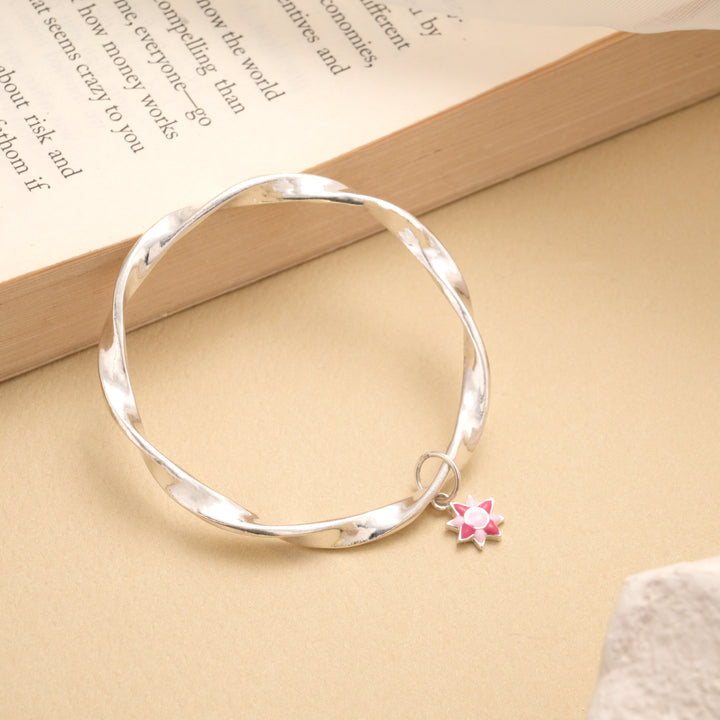 Timeless Pink Enamel Star Drops Silver Bangles