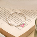 Twisted Pink Enamel Butterfly Drops Silver Bangles