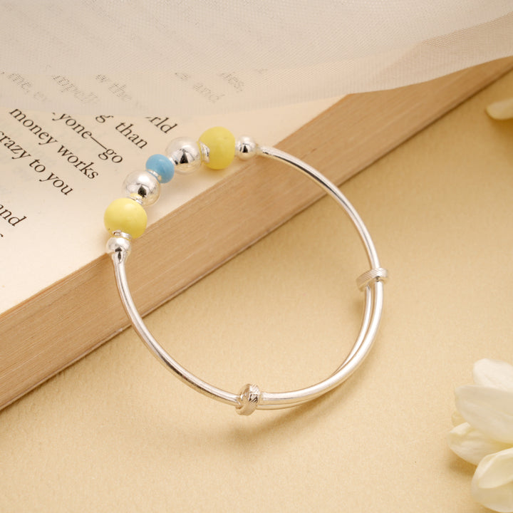 Shining Multi Beads Silver Adjustable Bangle
