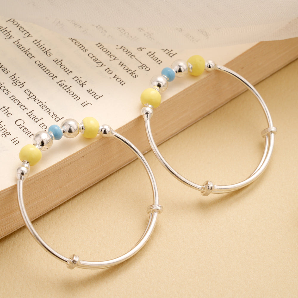 Shining Multi Beads Silver Adjustable Bangle