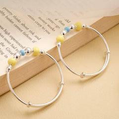 Shining Multi Beads Silver Adjustable Bangle