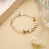 Dual Color Multi Beads Adjustable Silver Bangle