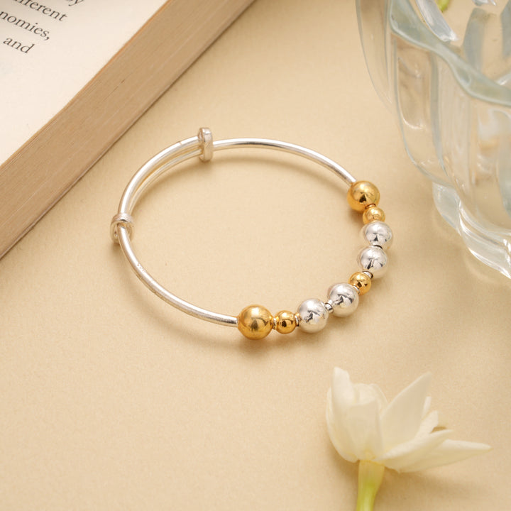 Dual Color Multi Beads Adjustable Silver Bangle