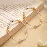 Dual Color Multi Beads Adjustable Silver Bangle