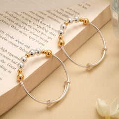Dual Color Multi Beads Adjustable Silver Bangle