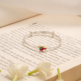 Joyful Helicopter Red Enamel Design Silver Bangle
