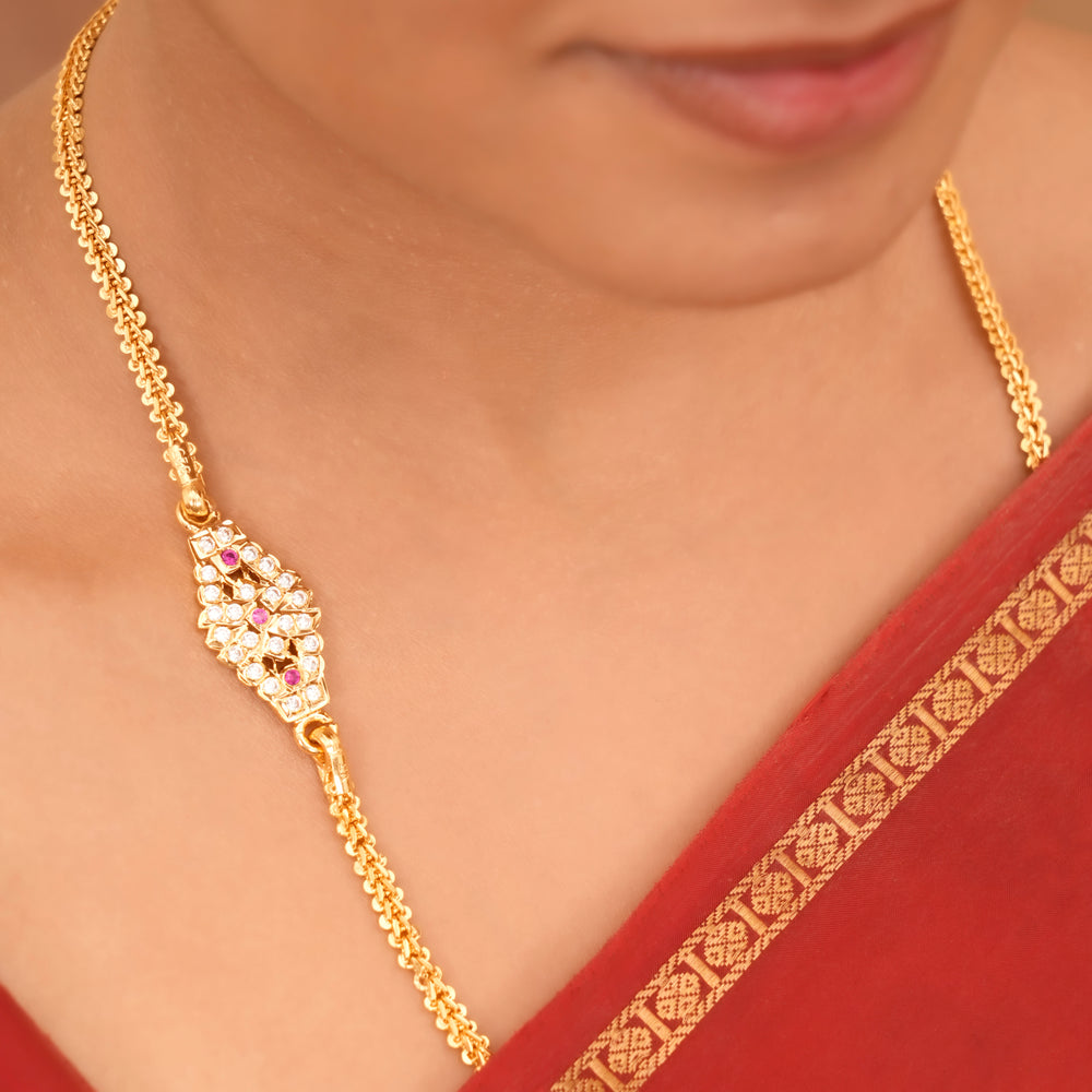 White Stone Single Layer Silver Mugappu Chain
