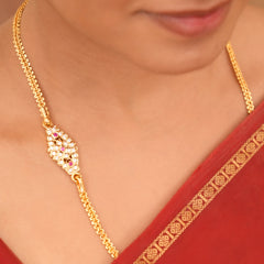 White Stone Single Layer Silver Mugappu Chain
