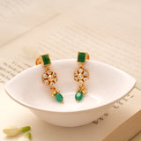Elegant Floral Square Emerald Beads Golden Earring