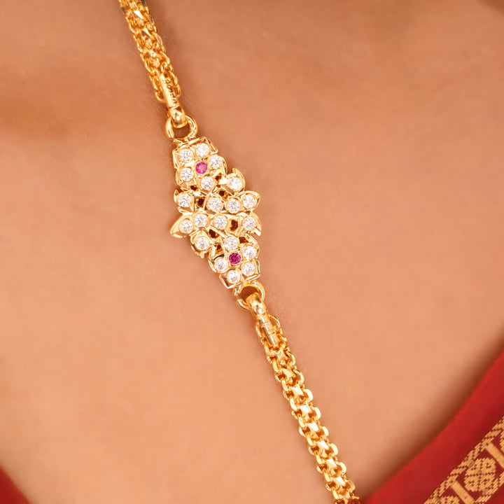 Stylish White Stone Silver Mugappu Chain