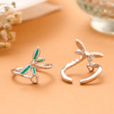 Green Dragonfly with Heart Silver Toe Ring