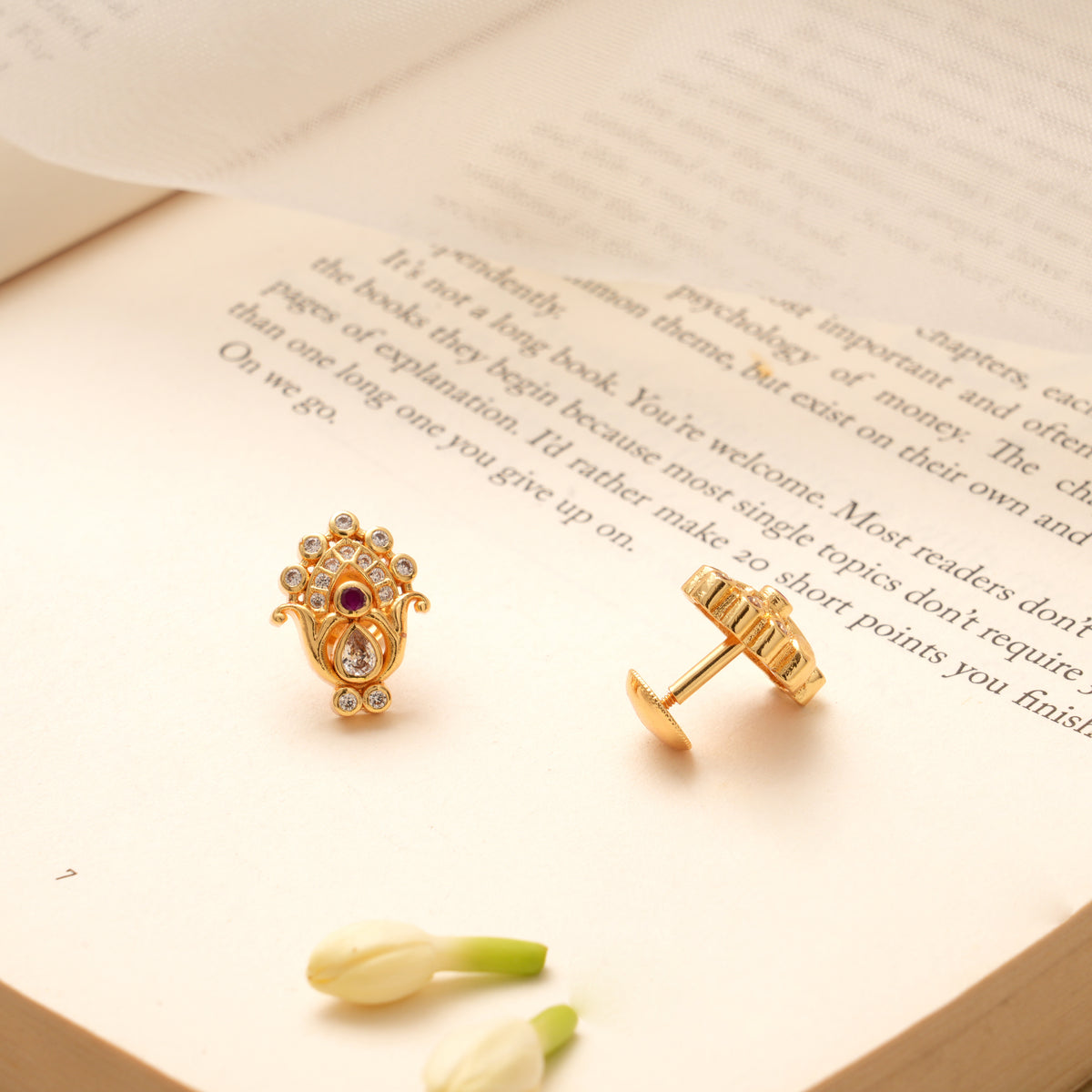Blossom Lotus Floral Kundan Golden Stud