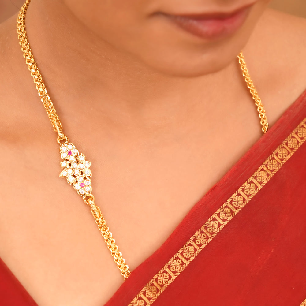 Stylish White Stone Silver Mugappu Chain
