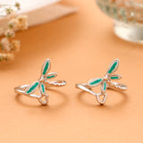 Green Dragonfly with Heart Silver Toe Ring