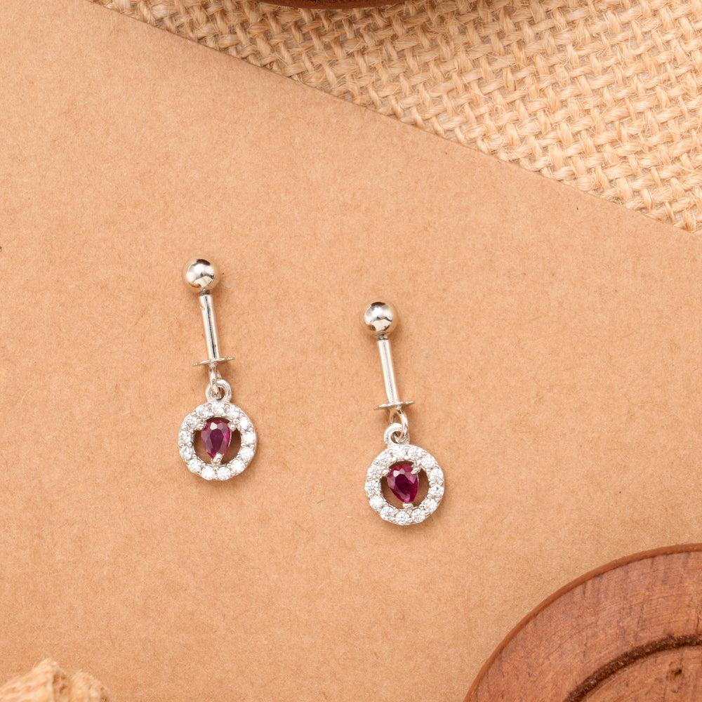 Ruby Tear Drop Circle Silver Koppu Earring